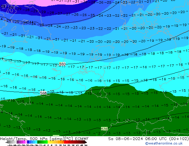 Z500/Regen(+SLP)/Z850 ECMWF za 08.06.2024 06 UTC