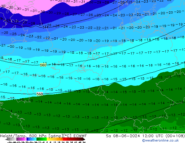 Z500/Rain (+SLP)/Z850 ECMWF So 08.06.2024 12 UTC