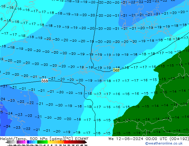 Z500/Rain (+SLP)/Z850 ECMWF Qua 12.06.2024 00 UTC