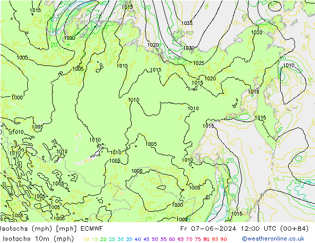 Isotachen (mph) ECMWF Fr 07.06.2024 12 UTC