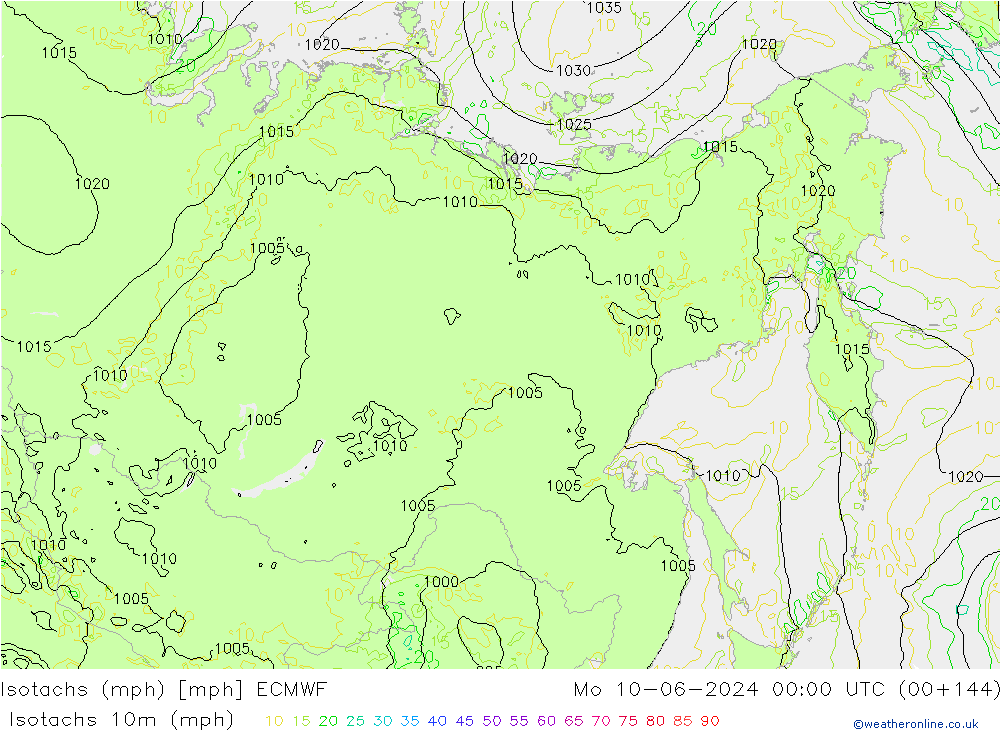 Isotaca (mph) ECMWF lun 10.06.2024 00 UTC