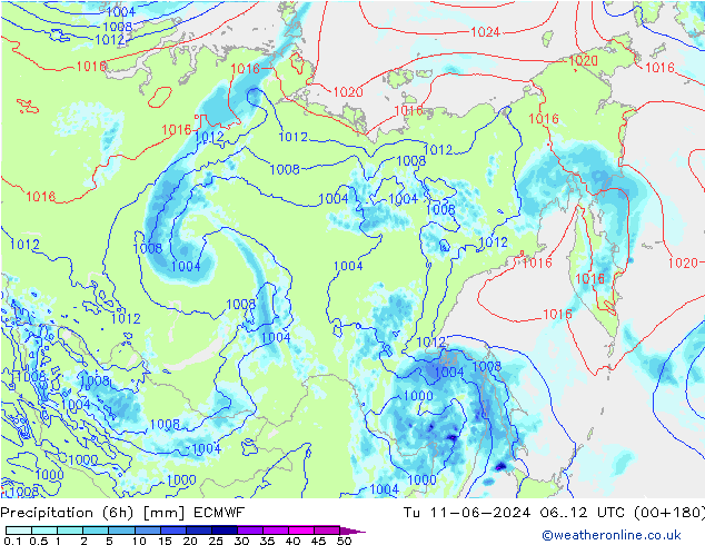 Z500/Rain (+SLP)/Z850 ECMWF Tu 11.06.2024 12 UTC