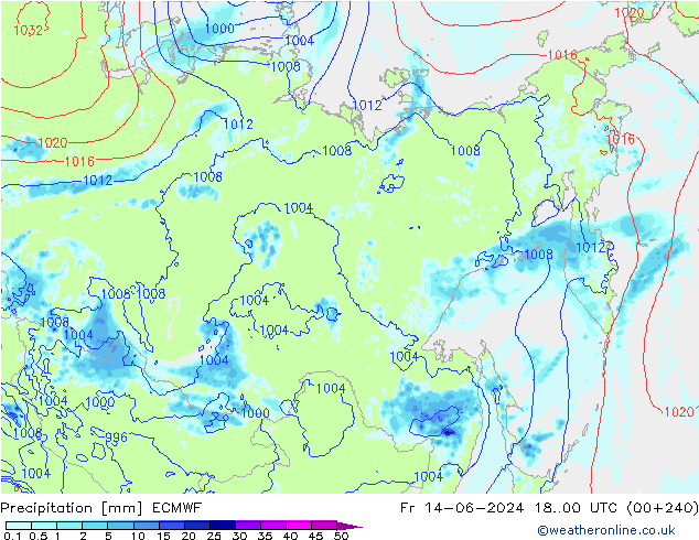 Srážky ECMWF Pá 14.06.2024 00 UTC