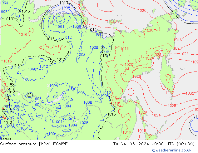 Surface pressure ECMWF Tu 04.06.2024 09 UTC