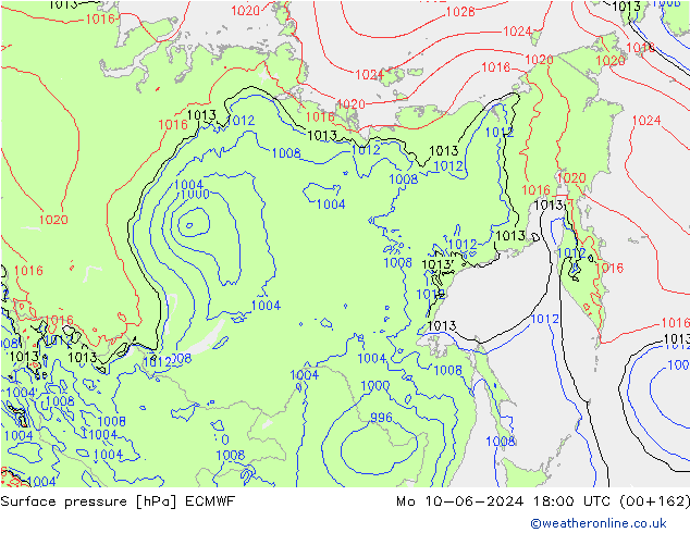 ciśnienie ECMWF pon. 10.06.2024 18 UTC