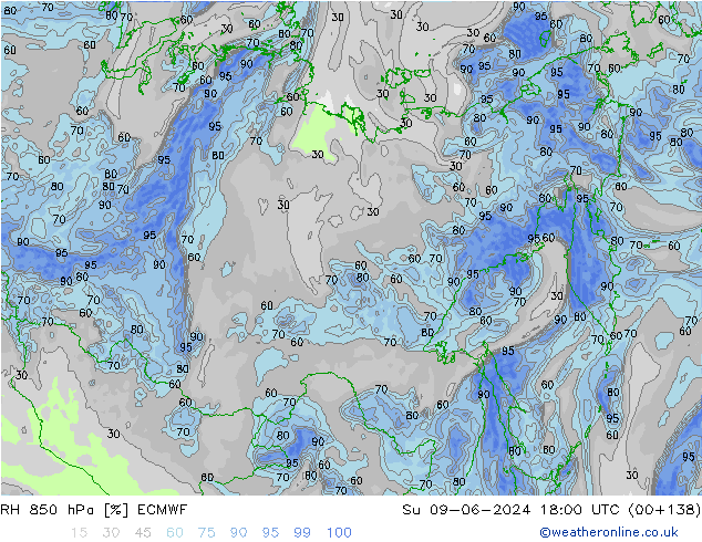 RH 850 hPa ECMWF Su 09.06.2024 18 UTC