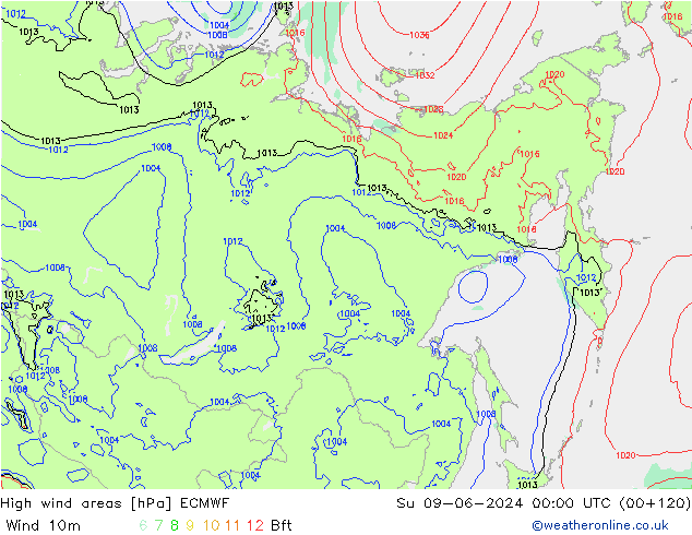 High wind areas ECMWF Ne 09.06.2024 00 UTC