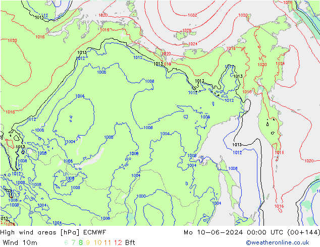 Izotacha ECMWF pon. 10.06.2024 00 UTC