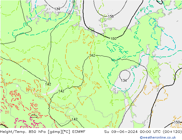 Height/Temp. 850 hPa ECMWF Su 09.06.2024 00 UTC