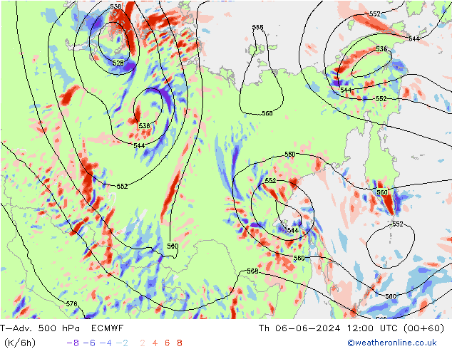 T-Adv. 500 hPa ECMWF Čt 06.06.2024 12 UTC