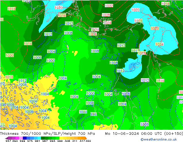 Thck 700-1000 hPa ECMWF Seg 10.06.2024 06 UTC