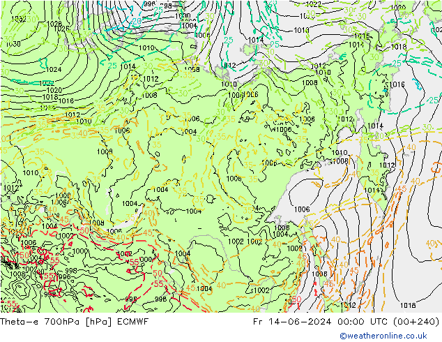 Theta-e 700hPa ECMWF Cu 14.06.2024 00 UTC