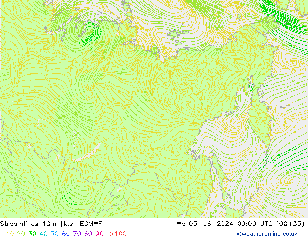 Rüzgar 10m ECMWF Çar 05.06.2024 09 UTC