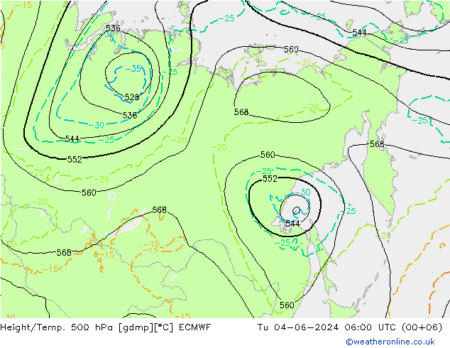 Z500/Rain (+SLP)/Z850 ECMWF wto. 04.06.2024 06 UTC