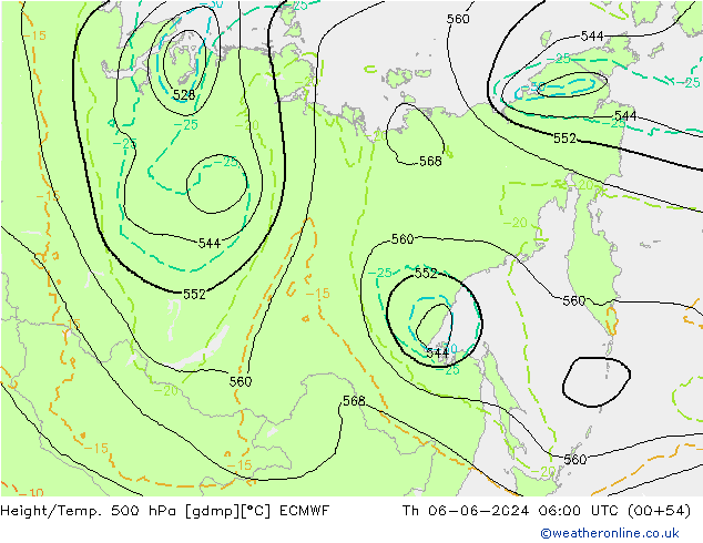 Z500/Rain (+SLP)/Z850 ECMWF Th 06.06.2024 06 UTC