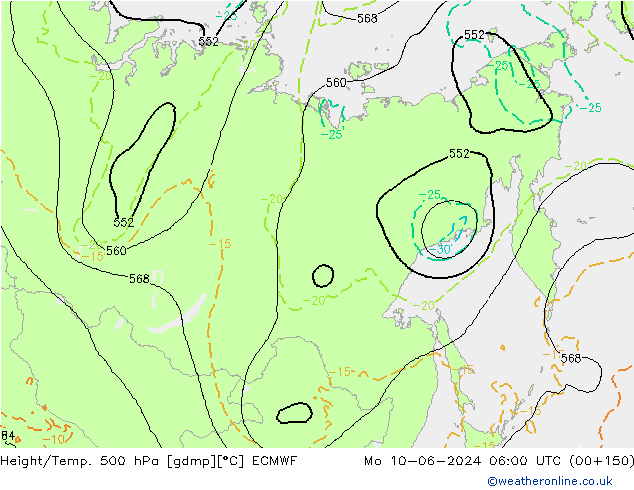 Z500/Rain (+SLP)/Z850 ECMWF Mo 10.06.2024 06 UTC