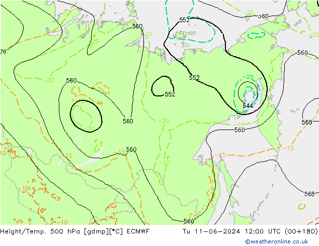 Z500/Rain (+SLP)/Z850 ECMWF Tu 11.06.2024 12 UTC