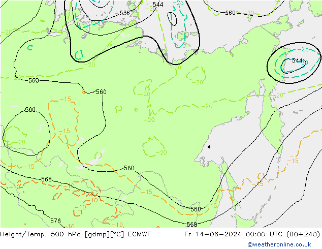 Z500/Rain (+SLP)/Z850 ECMWF пт 14.06.2024 00 UTC