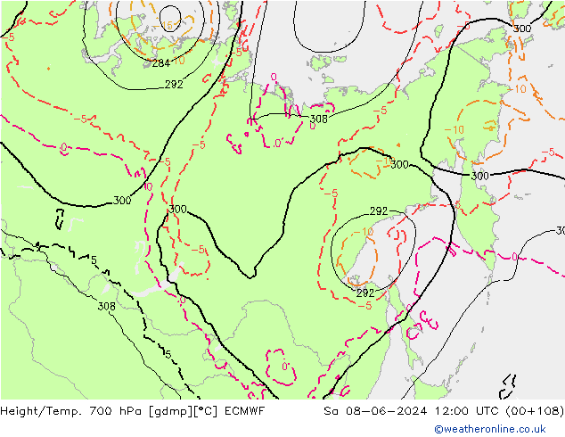 Hoogte/Temp. 700 hPa ECMWF za 08.06.2024 12 UTC