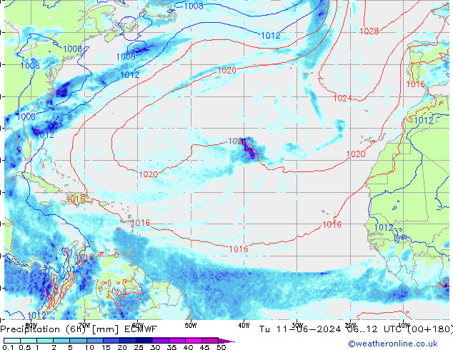 Z500/Rain (+SLP)/Z850 ECMWF вт 11.06.2024 12 UTC