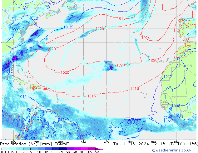 Précipitation (6h) ECMWF mar 11.06.2024 18 UTC