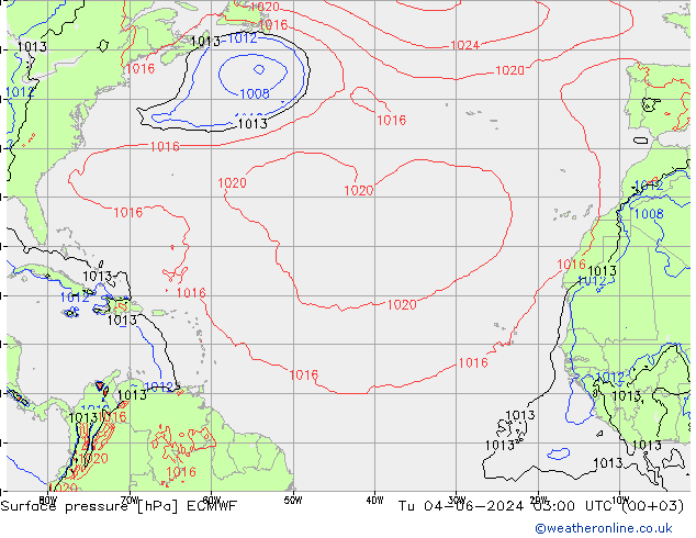 Atmosférický tlak ECMWF Út 04.06.2024 03 UTC