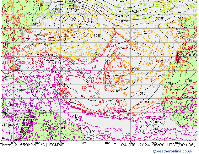 Theta-e 850hPa ECMWF Ter 04.06.2024 06 UTC