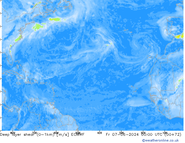 Deep layer shear (0-1km) ECMWF vie 07.06.2024 00 UTC