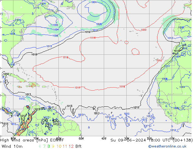 High wind areas ECMWF Su 09.06.2024 18 UTC