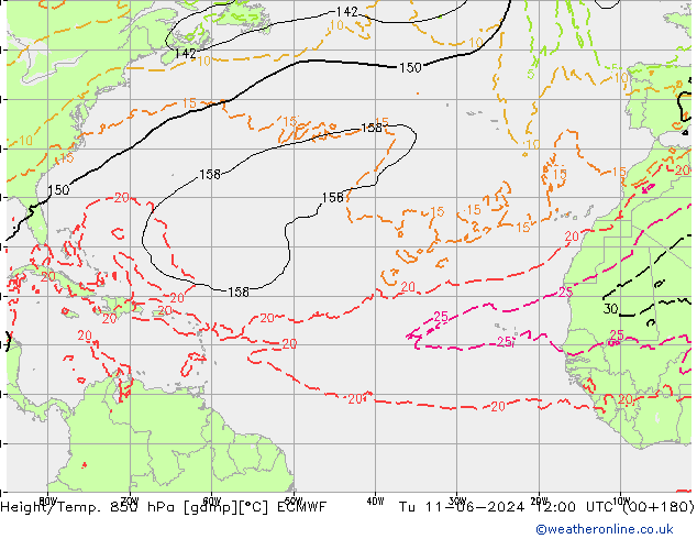 Z500/Rain (+SLP)/Z850 ECMWF вт 11.06.2024 12 UTC