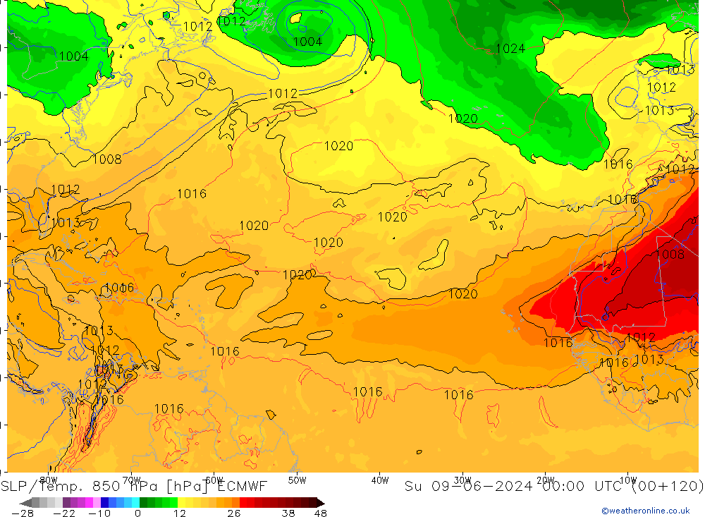 SLP/Temp. 850 hPa ECMWF  09.06.2024 00 UTC