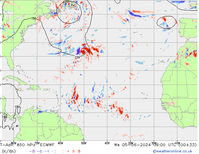 T-Adv. 850 hPa ECMWF śro. 05.06.2024 09 UTC