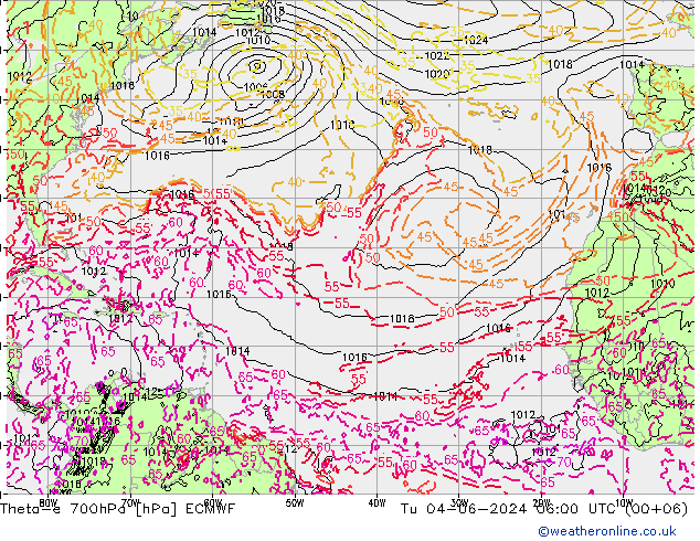 Theta-e 700hPa ECMWF mar 04.06.2024 06 UTC