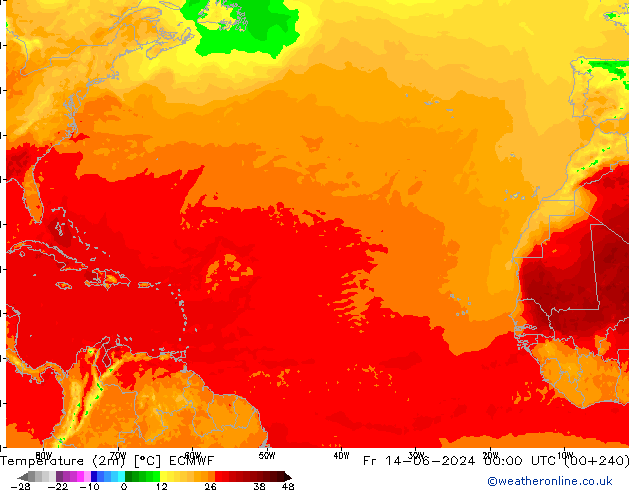 Temperatura (2m) ECMWF Sex 14.06.2024 00 UTC