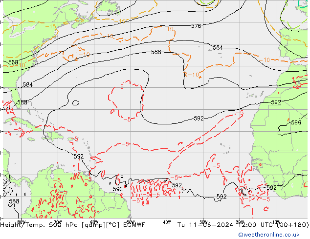Z500/Rain (+SLP)/Z850 ECMWF вт 11.06.2024 12 UTC