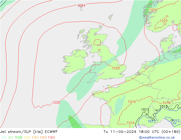 Prąd strumieniowy ECMWF wto. 11.06.2024 18 UTC