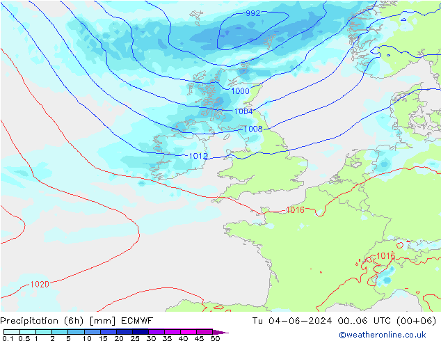 Z500/Rain (+SLP)/Z850 ECMWF Tu 04.06.2024 06 UTC