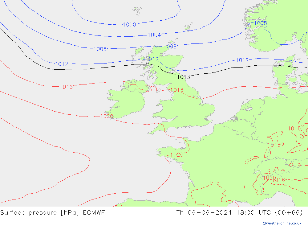 Surface pressure ECMWF Th 06.06.2024 18 UTC