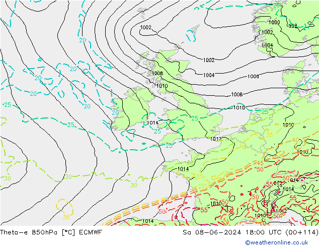 Theta-e 850hPa ECMWF sam 08.06.2024 18 UTC