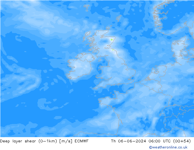 Deep layer shear (0-1km) ECMWF jeu 06.06.2024 06 UTC