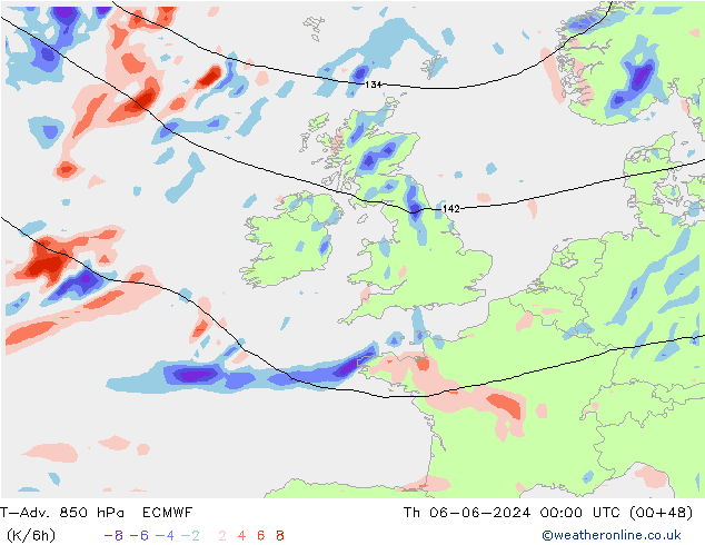 T-Adv. 850 hPa ECMWF  06.06.2024 00 UTC