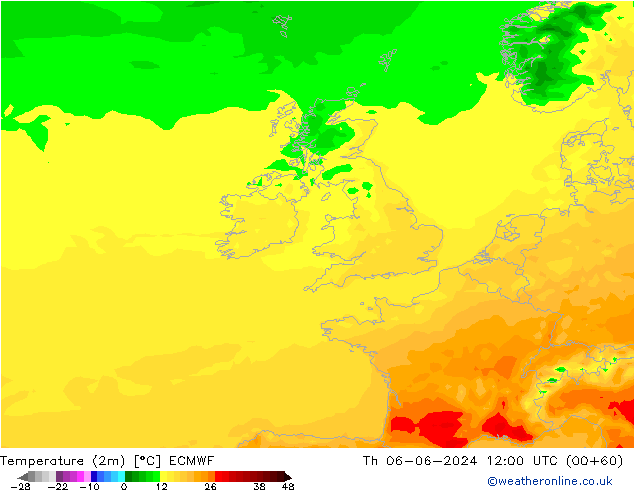 Temperatura (2m) ECMWF Qui 06.06.2024 12 UTC