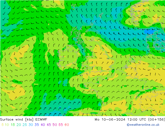 Surface wind ECMWF Mo 10.06.2024 12 UTC