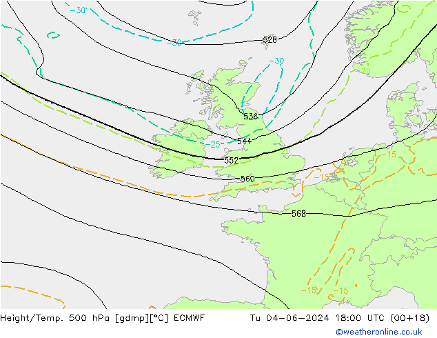 Z500/Rain (+SLP)/Z850 ECMWF Tu 04.06.2024 18 UTC