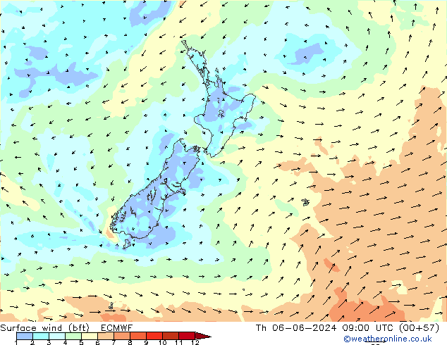  10 m (bft) ECMWF  06.06.2024 09 UTC