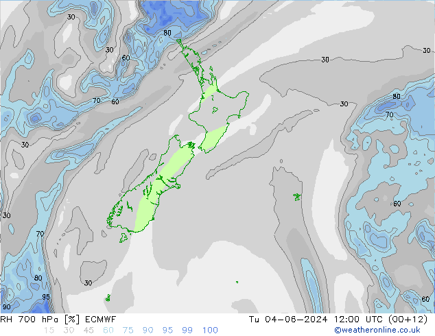 RH 700 гПа ECMWF вт 04.06.2024 12 UTC