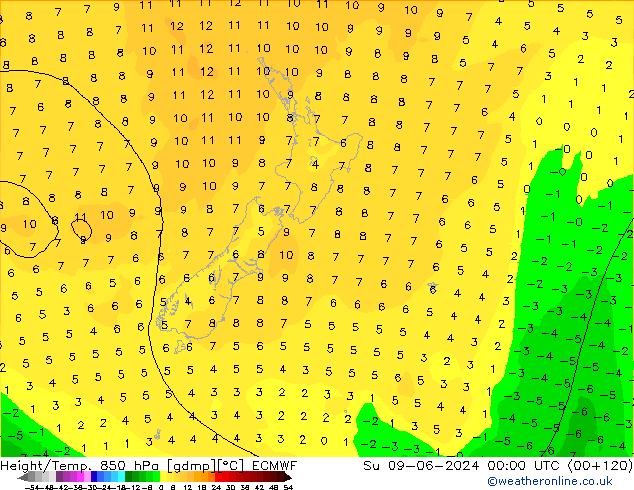 Height/Temp. 850 hPa ECMWF dom 09.06.2024 00 UTC