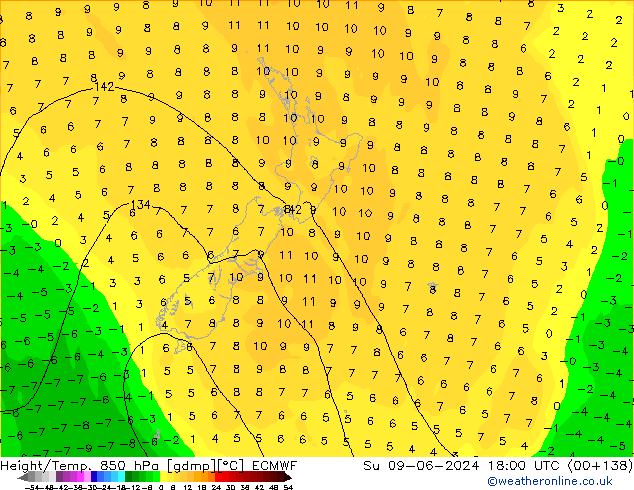 Z500/Rain (+SLP)/Z850 ECMWF Dom 09.06.2024 18 UTC