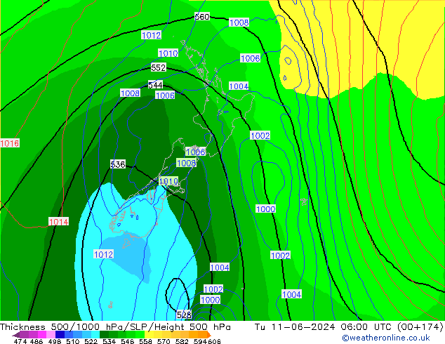 Thck 500-1000гПа ECMWF вт 11.06.2024 06 UTC