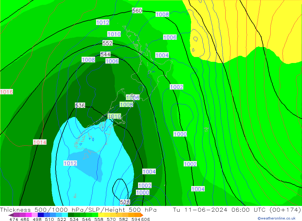 Thck 500-1000hPa ECMWF  11.06.2024 06 UTC